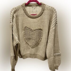 POL Beige Knit Heart Sweater